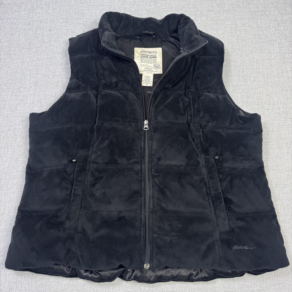 Eddie Bauer Puffer Down Vest Womens XL‎ Black Insulated Lined Full Zip Pockets